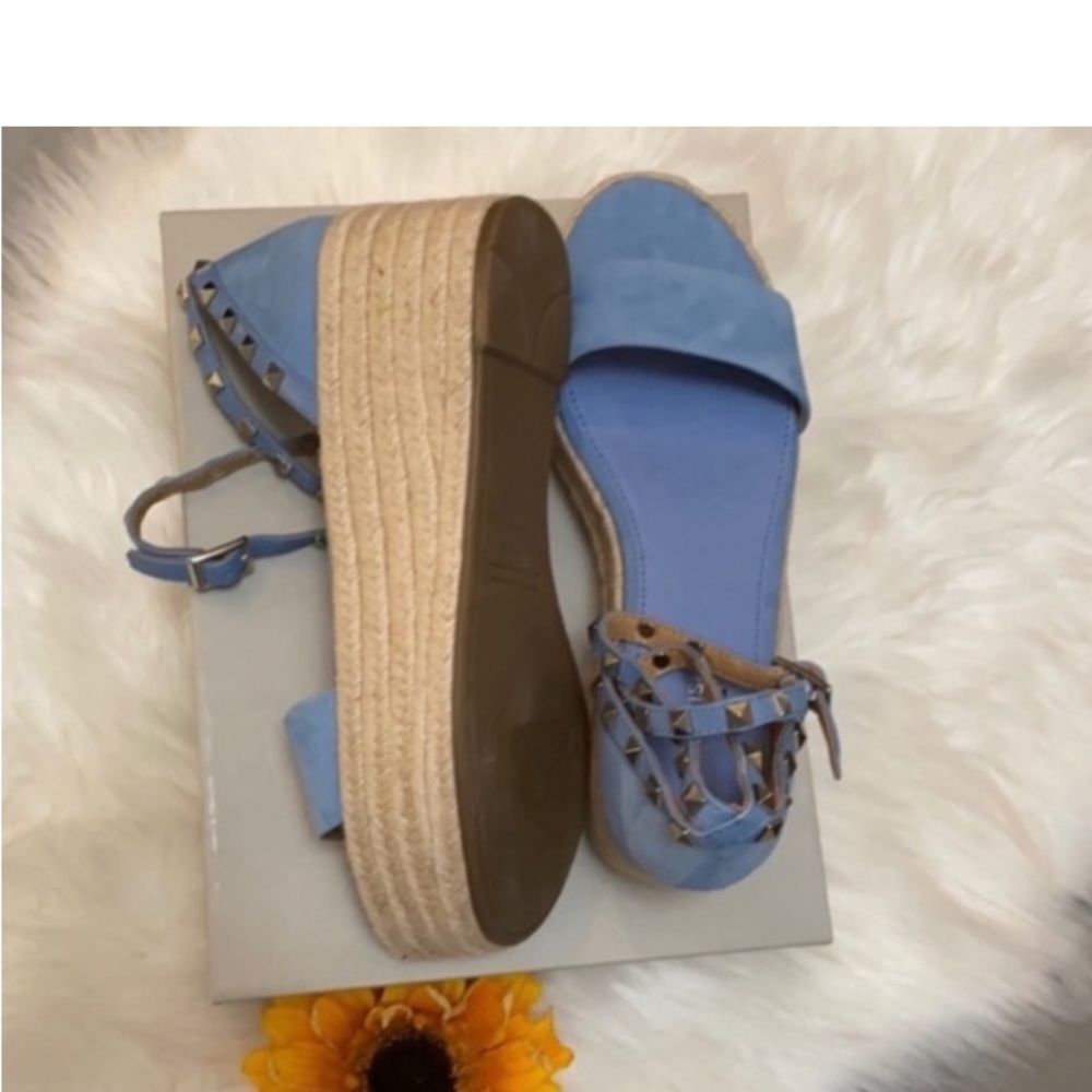PRICE IS FIRM NEW! Blue Suede Stud Jazlyn Marc Fisher Espadrille Platform Sandal - Picture 4 of 4